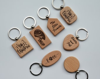Personalized Wood Keychain, Custom Key Chain, Name Logo Monogram Stamping, Christmas Gift for Women Men, with Gift Box