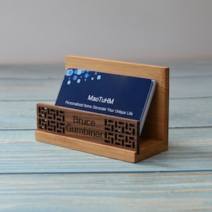 Personalized Wood Desk Business Card Holder