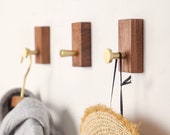 Walnut and Brass Wall Hooks Self Adhesive