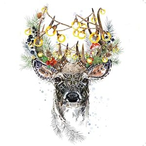 Grußkarte zu Weihnachten, Schottischer Hirsch 'Christmas Tangle'