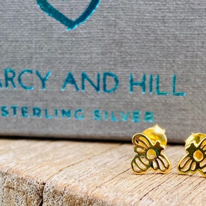 Teeny Gold Bumbles - Bumble Bee Gold Plated 925 Sterling Silver Stud Earrings