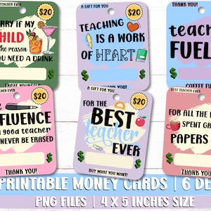 Insegnante Money Card, Insegnante Money Holder PNG Bundle, Money Card PNG Designs, Titolare della carta regalo, Stampa e taglio, Regalo di apprezzamento dell'insegnante