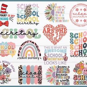 School Secretary Svg Png Bundle Back To School Secretary Core Of School Helping Little Minds My Thing Worth Time Retro Boho Rainbow Svg