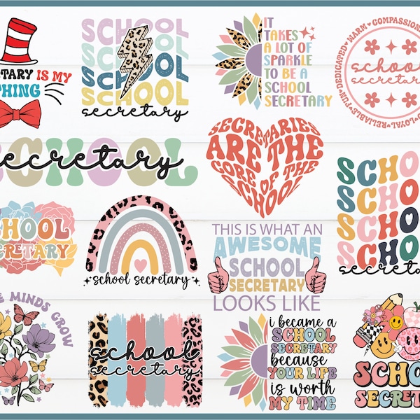 School Secretary Svg Png Bundle Back To School Secretary Core Of School Helping Little Minds My Thing Worth Time Retro Boho Rainbow Svg