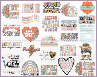 Pacote de imagens SVG e PNG com citações de audiologistas, designs retrô para camisetas (download digital)