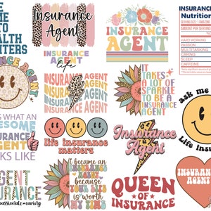 Insurance Agent Svg Png Bundle Sublimation Retro Printables Shirt Design Quotes Sayings Commercial Use