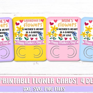 Bundle PNG de carte de graines de fleurs pour la fête des mères | 4 cartes imprimables | Carte de graines de fleurs pour la fête des mères imprimable
