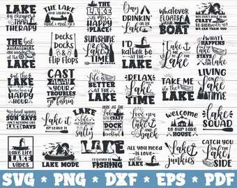 Pacchetto di clipart SVG di laghi: pesca, disegni di barche (uso commerciale)