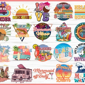 Retro Summer PNG Bundle: Beach Sublimation Designs (Commercial Use)