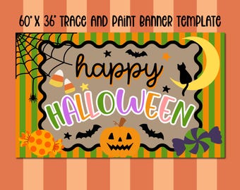 Szablon baneru „Wesołego Halloween” | Edytowalny projekt Canva | Baner 60 x 36 cali | Baner na Halloween DIY