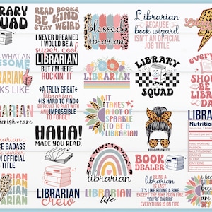 Librarian Svg Png Bundle Book Lover Reading Quotes Book Worm Dealer Crew Squad Teacher Librarian Life Messy Bun Rainbow Leopard Print