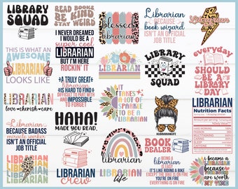 Librarian SVG PNG Bundle, Shirt Designs (Commercial Use) (Digital Download)