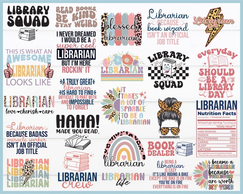 Librarian SVG PNG Bundle, Shirt Designs (commercial Use) (digital ...