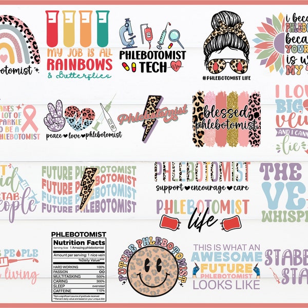 Phlebotomist Svg Png Bundle Future Blessed Phlebotomist Life Stab People Vein Whisperer Retro Boho Rainbow Leopard Print