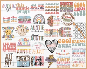 Auntie SVG PNG Bundle, Aunt Life Shirt Designs (Commercial Use, 33 Designs)