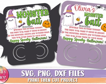 Monster Bait Card PNG, Halloween Printable Card PNG, Fall Printable, Print-then-cut, Cricut, Silhouette, Commercial Use