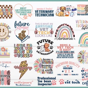 Veterinary Technician Svg Png Bundle Future Veterinarian V-tech Professional Toe Bean Retro Boho Leopard Print Rainbow