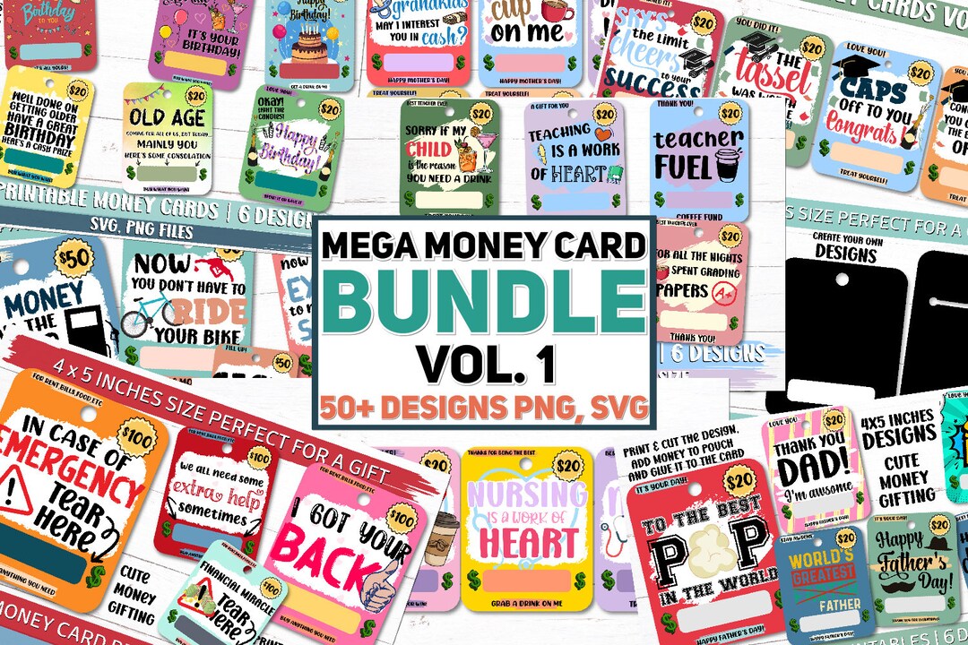 Printable Money Cards Bundle, Money Card PNG, Lip Balm Pouch Money ...