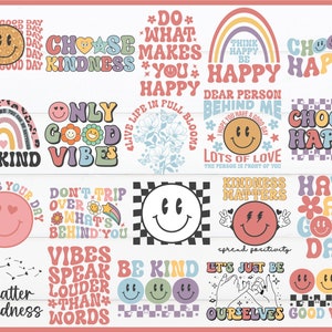 Kindness Svg Png Bundle Positive Quotes Raise Them Be King Vibes Retro Groovy Motivational Sayings Leopard Print Png Sublimation Designs