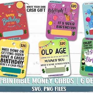 Carta di denaro di compleanno, pacchetto PNG titolare di carta di denaro, disegni PNG di carta di denaro, titolare della carta regalo, stampa e taglio, file PNG regalo di compleanno