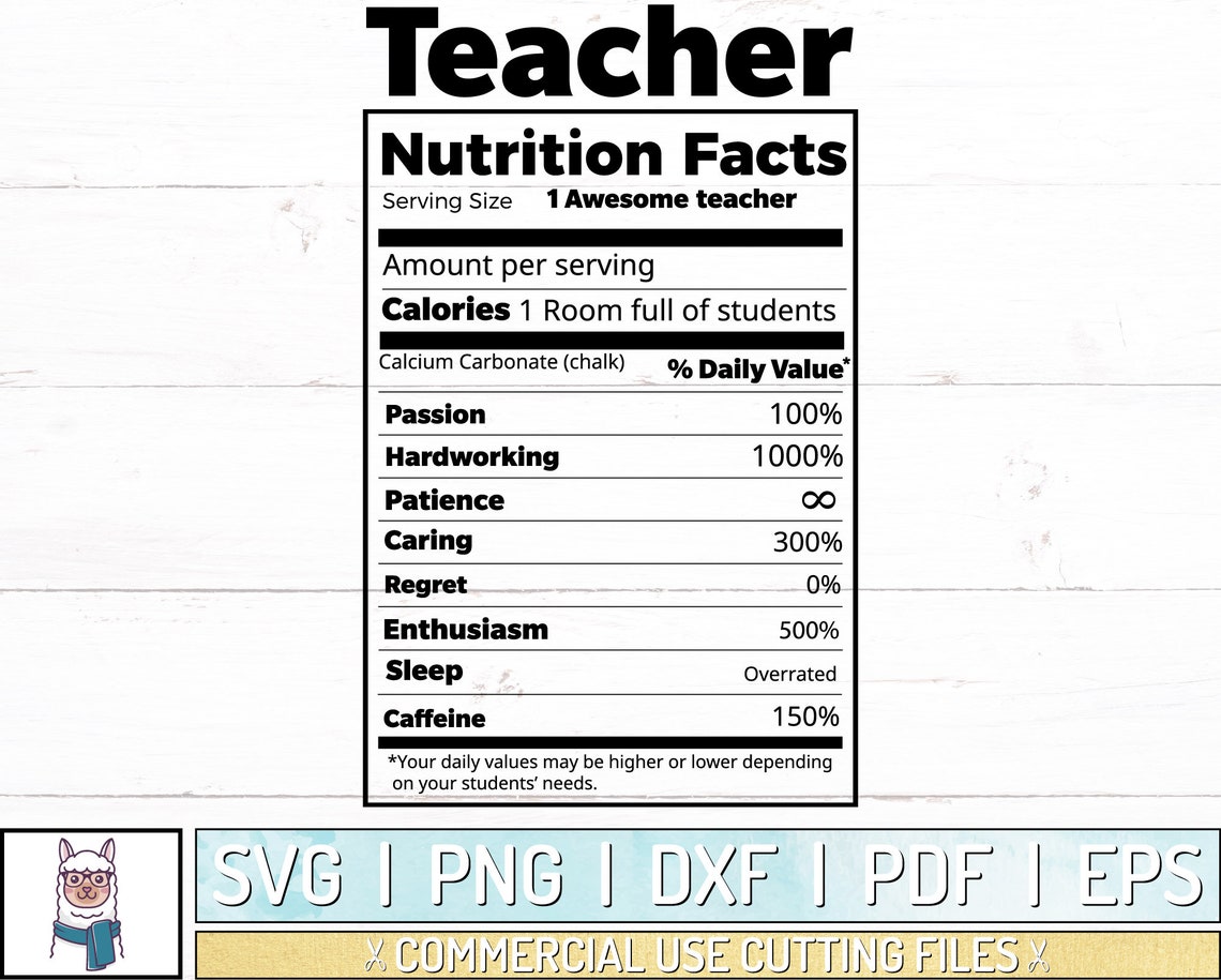 Teacher Nutrition Facts SVG Teacher SVG Funny Teacher SVG | Etsy