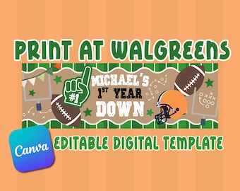 Fußball-Geburtstagsbanner zum 1. Geburtstag | 2 x 6 Walgreens-Druck | Vorlage für das erste Lebensjahr (Digitaler Download)