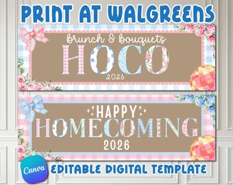 Baner na powitanie z okazji brunchu i bukietów | Wydruk 2x6 z Walgreens | Szablon HOCO 2026 z falbanką
