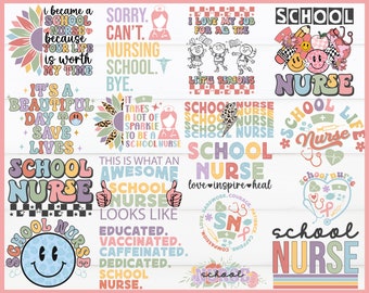 Retro School Nurse SVG PNG Bundle, Sublimation Designs (Commercial Use)