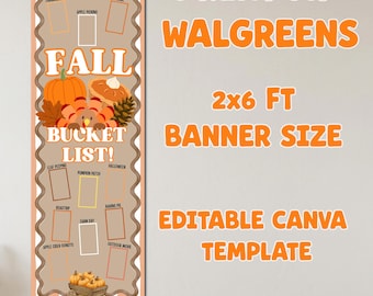 Baner ze zdjęciem „Jesienna lista życzeń” | Wydruk Walgreens 2 x 6 | Edytowalny szablon Canva (do pobrania cyfrowego)