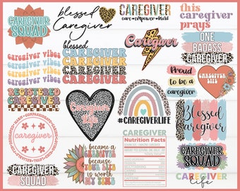 Caregiver SVG PNG Bundle, Shirt Designs (Commercial Use, Digital Download)