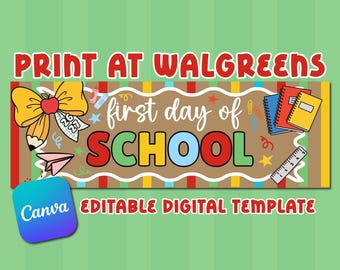 Banner für den ersten Schultag (Canva-Vorlage) | 2 x 6 Walgreens-Druck | Bearbeitbare Vorlage für den Schulanfang (Digitaler Download)