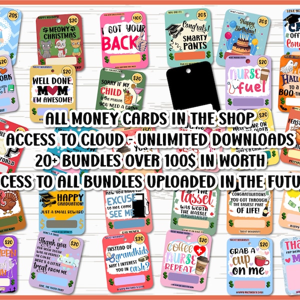 Money Cards Bundle / Birthday Money Cards / Lip Balm Holder Money Cards PNG, SVG Files / Print then Cut / All Files in the Shop