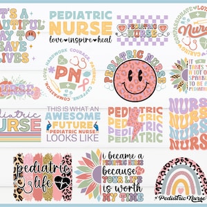 Pediatric Nurse Svg Png Bundle PN Life Retro Educated Vaccinated A lot of Sparkle Bolt Rainbow Looks Like Beautiful Day Life is worth