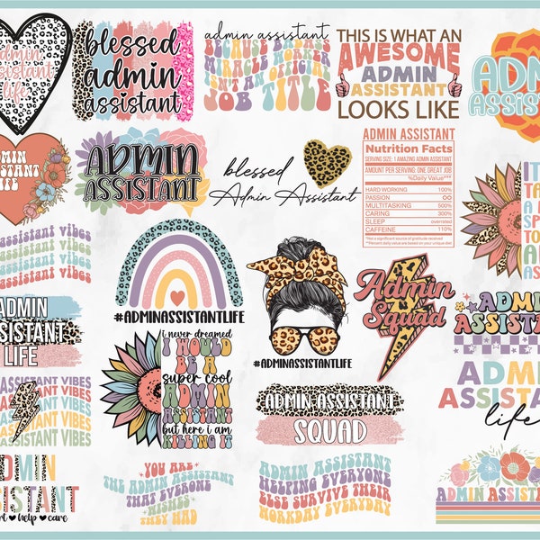 Admin Assistant Svg Png Bundle Blessed Admin Squad Life Support Help Care Quote Sayings Rainbow Leopard Print Sunflower Messy Bun