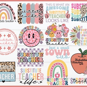 Substitute Teacher SVG PNG Bundle Substitute Teacher Sublimation Teacher Life Back To School Retro Teacher Gift Printable Commercial Use