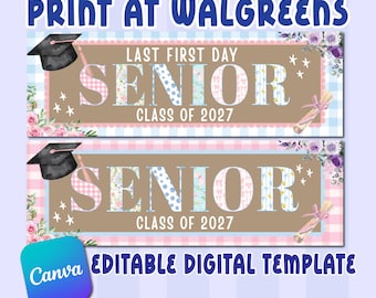 Banner für den ersten Schultag der Abschlussklasse 2027 | 2 x 6 Walgreens-Druck | Bearbeitbare Canva-Vorlage für das Abschlussjahr (Digitaler Download)