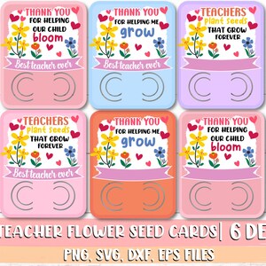 Lehrer Blumen Samen Karten PNG Bundle / Lehrer Wertschätzung Blumen Samen Karte PNG / Lehrer Blumen Samen Halter PNG / druckbare Lehrer Geschenk