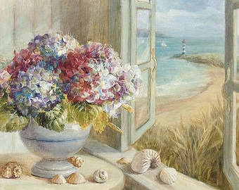Coastal hydrangea, Cross stitch pattern, Needlepoint embroidery, Printable Chart PDF Format, Needlework Embroidery Crafts