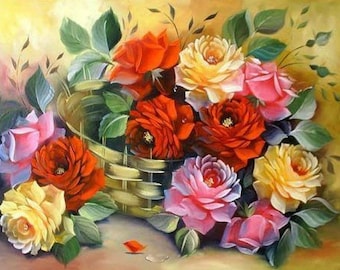 Roses basket, cross stitch pattern in PDF format, Needlepoint pattern