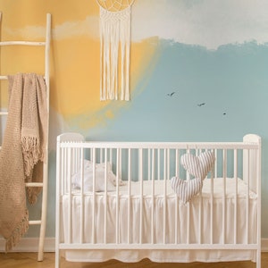 Pastel Sun and Sky Wallpaper / Sun Decal // Clouds Sky Large Sun Nursery Room Wall Decor / Self Adhesive Peel and Stick  Sky104