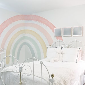 Boho Coral Peach Pink Rainbow Removable Wallpaper //Pastel Rainbow Wall Mural Pink Sticker Self Adhesive Peel and Stick Repositionable 100B