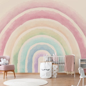 Large Retro Rainbow Soft Pastel Peel and Stick Wallpaper / Removable True Rainbow / Wall Mural Pink Ombre Sticker / Girl Pastel Rainbow