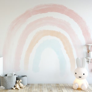 Boho Coral Peach Pink Rainbow Removable Wallpaper //Pastel Rainbow Wall Mural Pink Sticker Self Adhesive Peel and Stick Repositionable