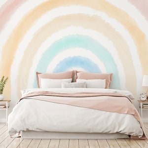 Boho Coral Peach Pink Rainbow Removable Wallpaper //Pastel Rainbow Wall Mural Pink Sticker Self Adhesive Peel and Stick Repositionable 055