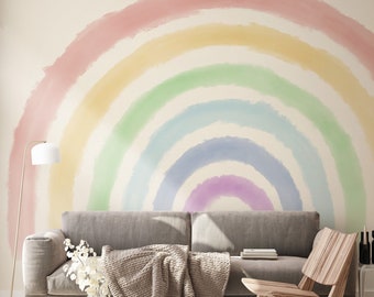 Montessori True Rainbow Removable Wallpaper //Pastel Rainbow Wall Mural Pink Sticker Self Adhesive Peel and Stick Repositionable 119