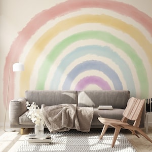 Montessori True Rainbow Removable Wallpaper //Pastel Rainbow Wall Mural Pink Sticker Self Adhesive Peel and Stick Repositionable 119