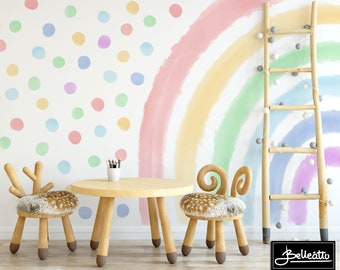 Rainbow Dots Baby Room Stickers Wall Decals Watercolor Polka Dot Accent Wall Art Repositionable Wall Mural Montessori Removable Pattern