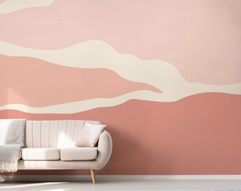 Waves Ombre Earthy Tones Beige Pastel Pink Wallpaper Peel and Stick  Wall Art Repositionable Wall Mural Nursery Kids Pattern Removable