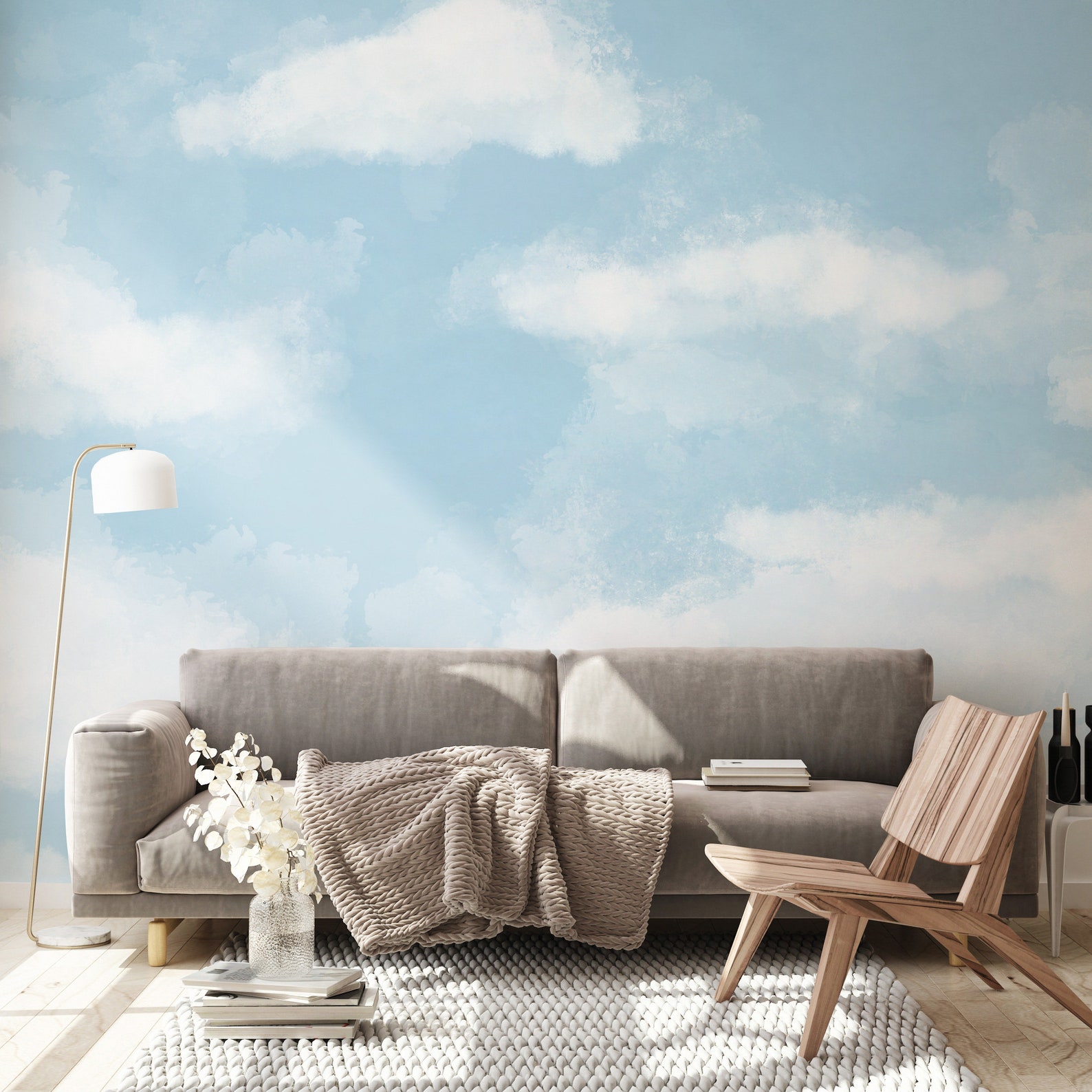 Clouds Sky Wallpaper / Cloudy Sky Wall Decal / Nursery Wall - Etsy