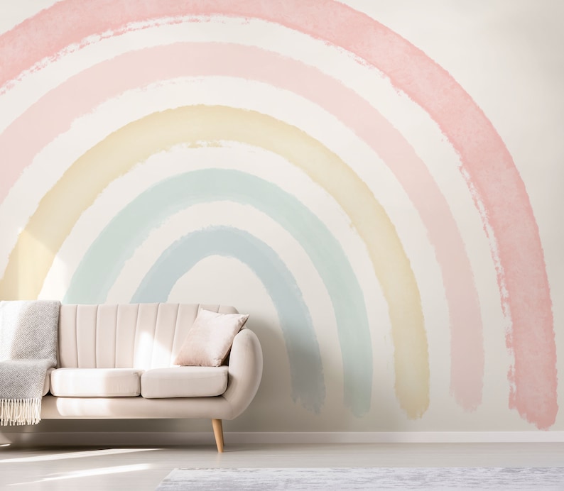 Large Rainbow Decal //Boho Coral Peach Pink Pastel Rainbow // Rainbow wall sticker // Girl Wall Sticker Decal // Watercolor Rainbow // image 1